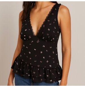 Wild Fable Black Asymmetrical Sleeveless Top with Plunge V-Neck Size Medium NWT